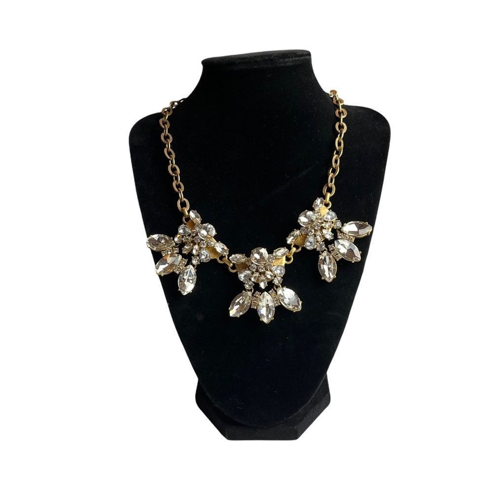 J. Crew Crystal and Gold Tone Statement Necklace Costume Jewelry